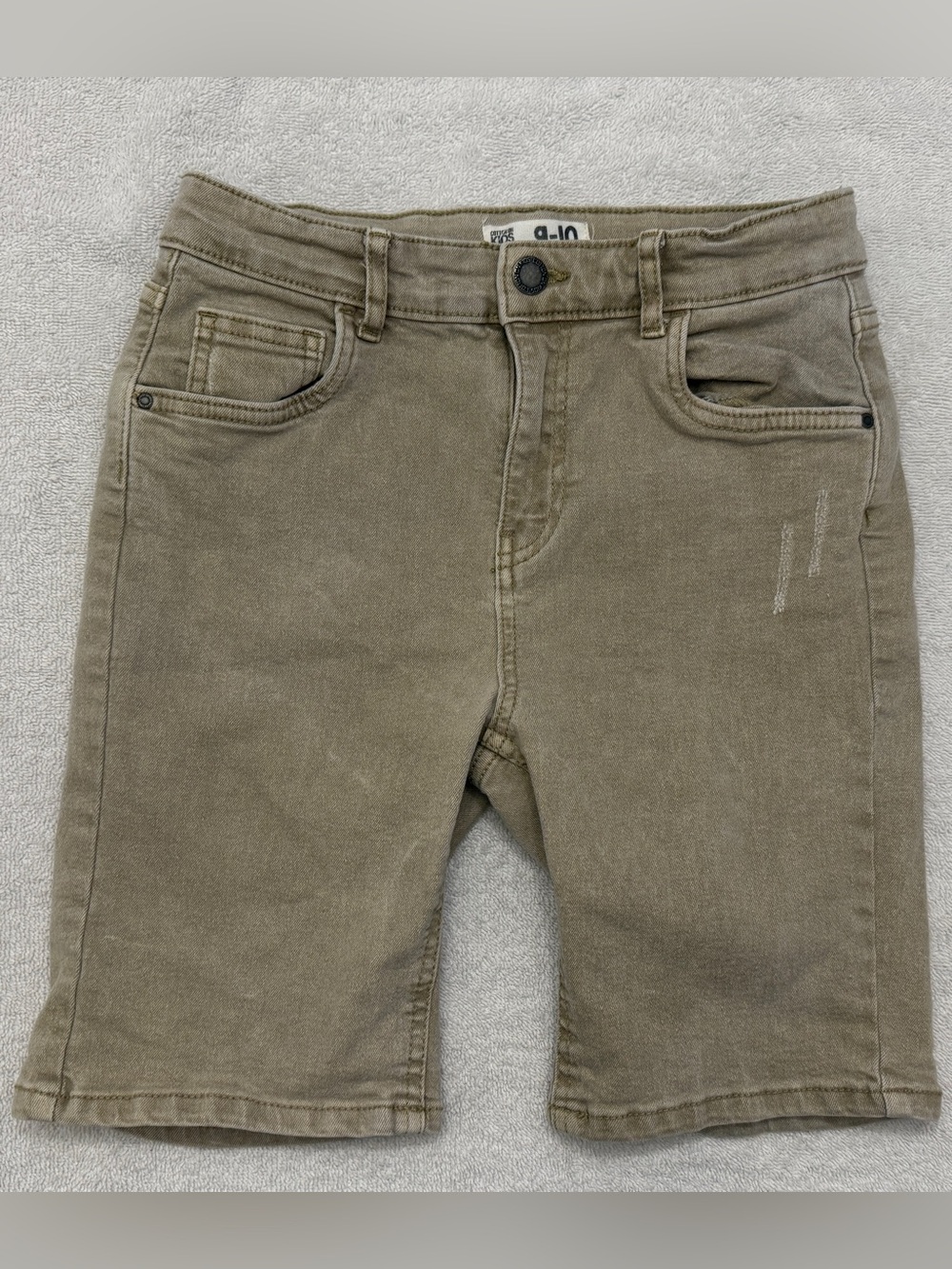 Kids Olive Green Denim Shorts with Stretch Waist